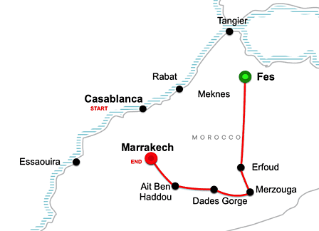 Marrakech and Sahara Desert tour 9 days tour map